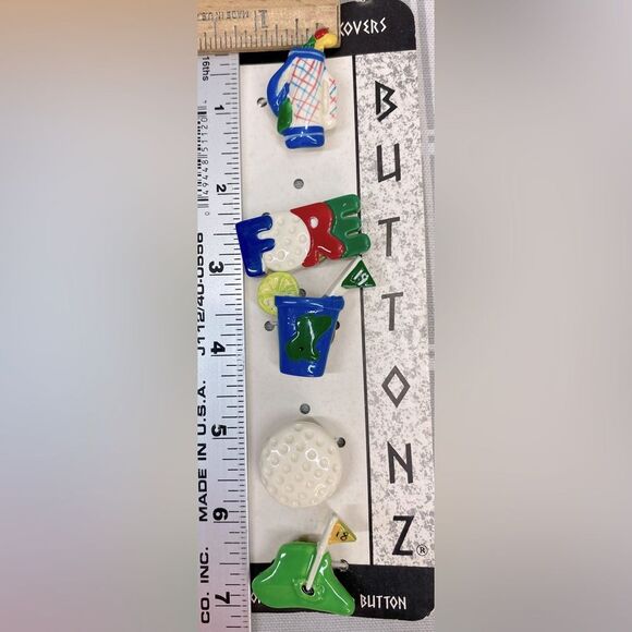 Vintage Golf Button Covers NIP Colorful Designs Killer Buttonz Snap On Set of 5 - Picture 3 of 3